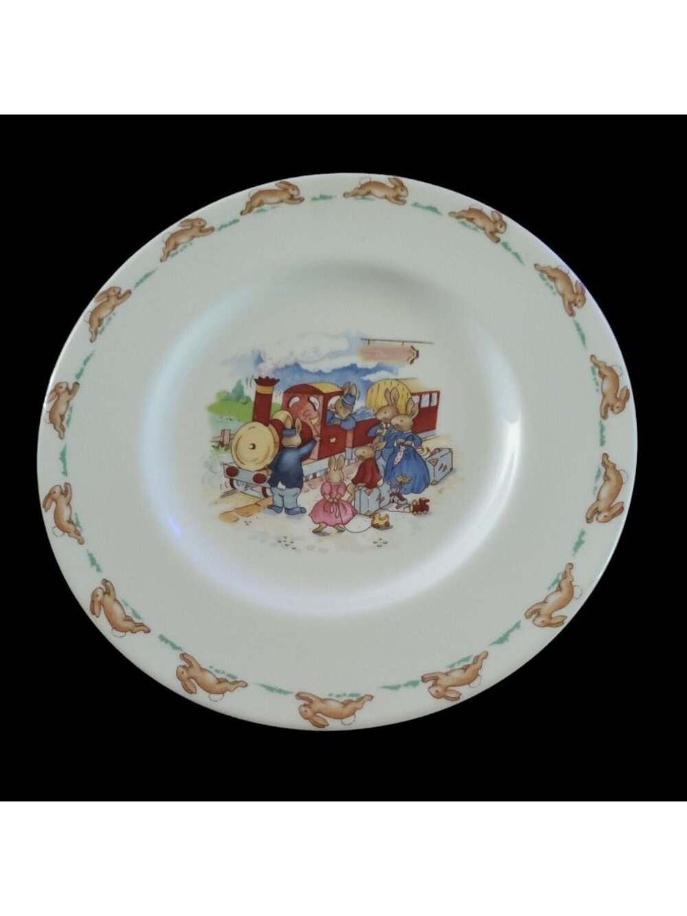 Royal Doulton Vintage 1936 Bunnykins Plate Train Station Engine Trip Luggage